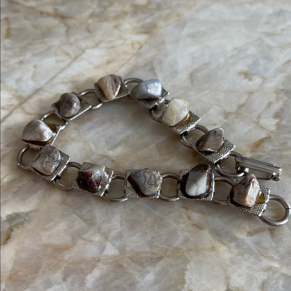Silver and Cream Stone Bracelet
